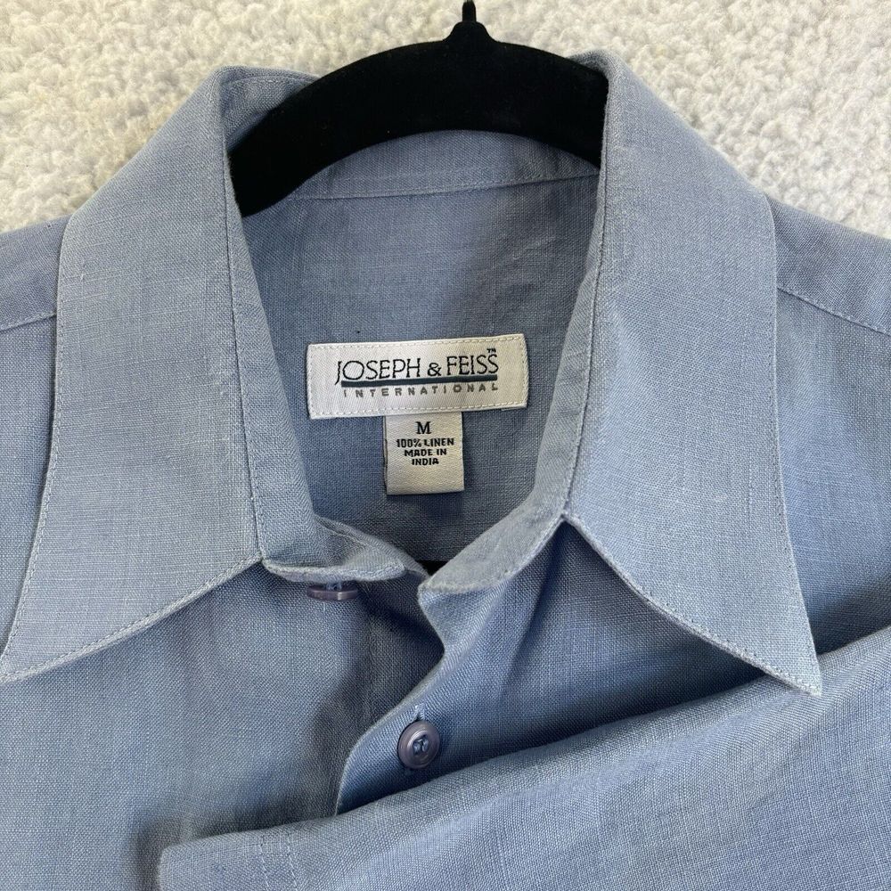 joseph feiss dress shirt 100% Linen Sold Blue Short Sleeve‎ Size M